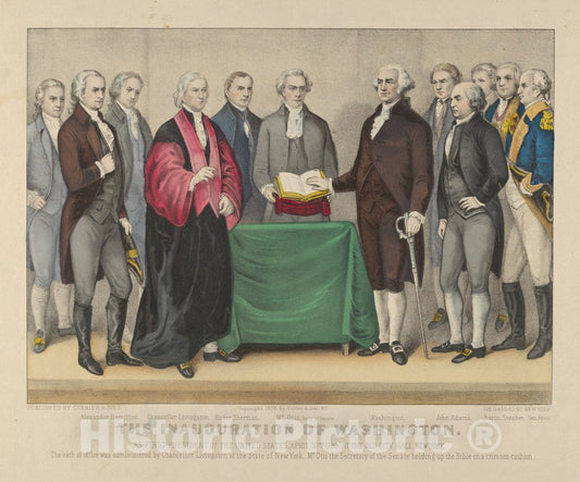 Art Print : The Inauguration of Washington as First President of The United States - Artist: Currier & Ives - Created: 1876 : Vintage Wall Art