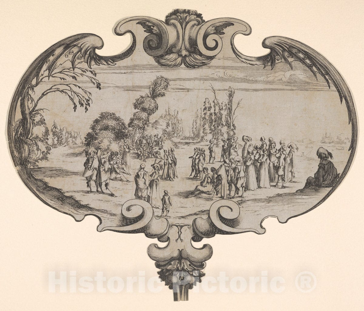 Art Print : Stefano Della Bella - A Fan with a Musical Troupe and Spectators : Vintage Wall Art