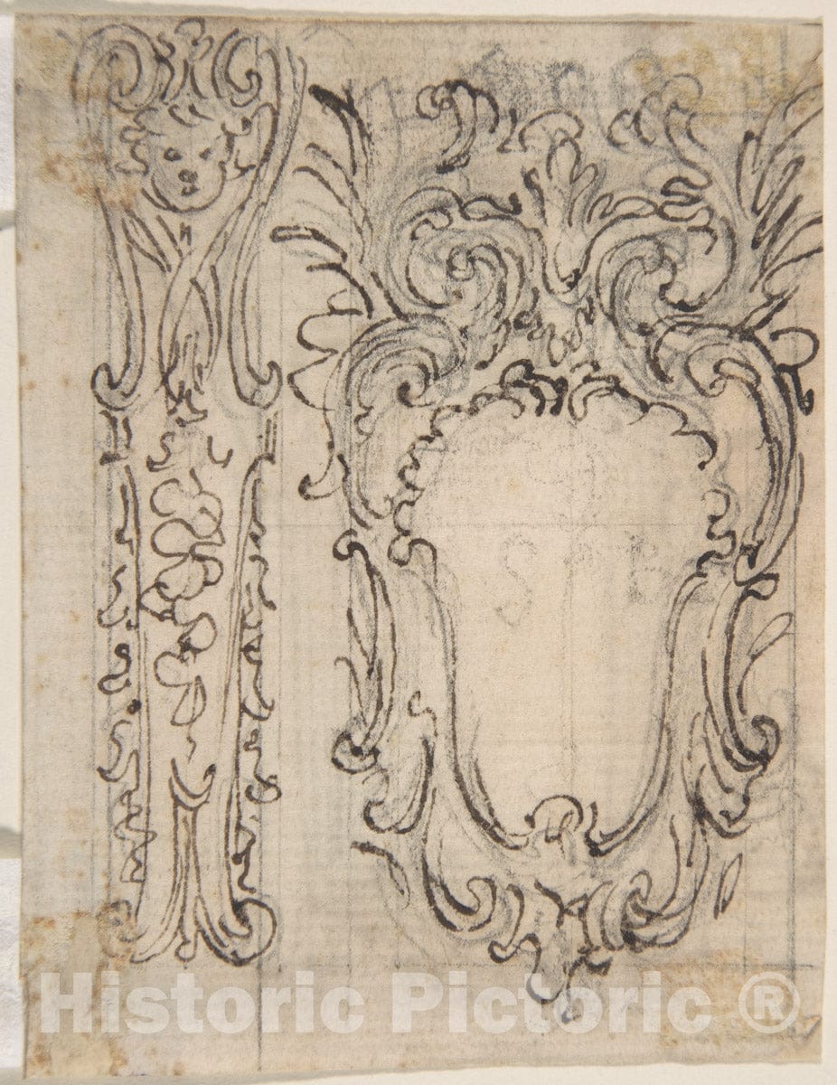 Art Print : Giovanni Battista Foggini - Designs for a Pilaster Ornament and Cartouche (Recto)