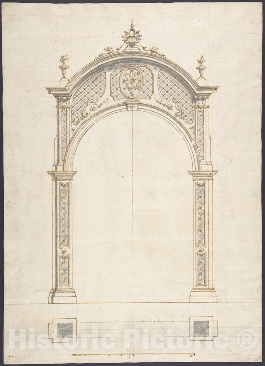 Art Print : German - Plan and Elevation of a roccoco Arch : Vintage Wall Art