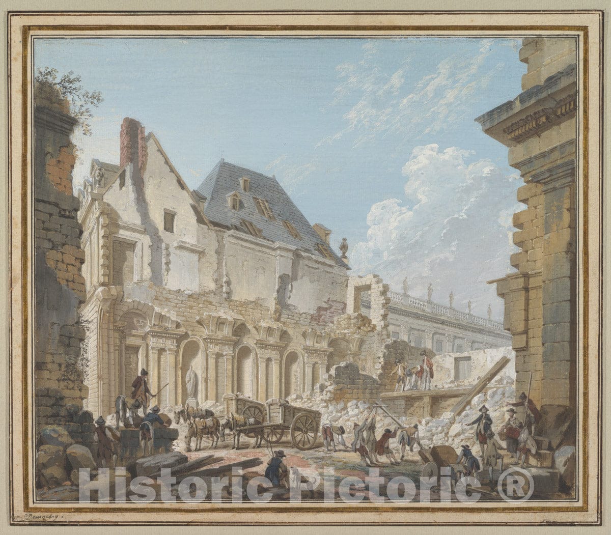 Art Print : Pierre Antoine Demachy - Demolition of The Old Vestibule of The Palais-Royal, Paris : Vintage Wall Art