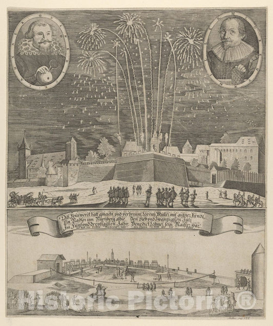 Art Print : Anonymous - Fireworks Display by Lorenz Müller as Proof of Mastership, Nuremberg 1635 : Vintage Wall Art