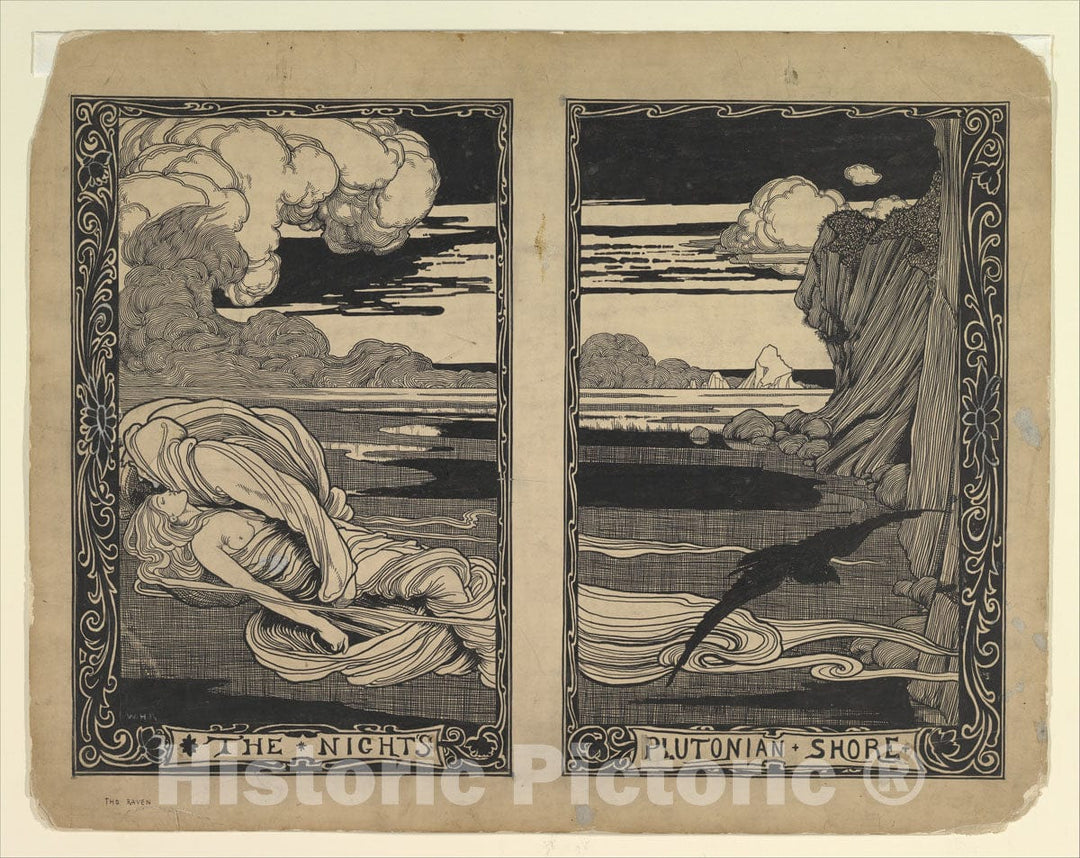 Art Print : William Heath Robinson - The Night's Plutonian Shore: The Raven : Vintage Wall Art