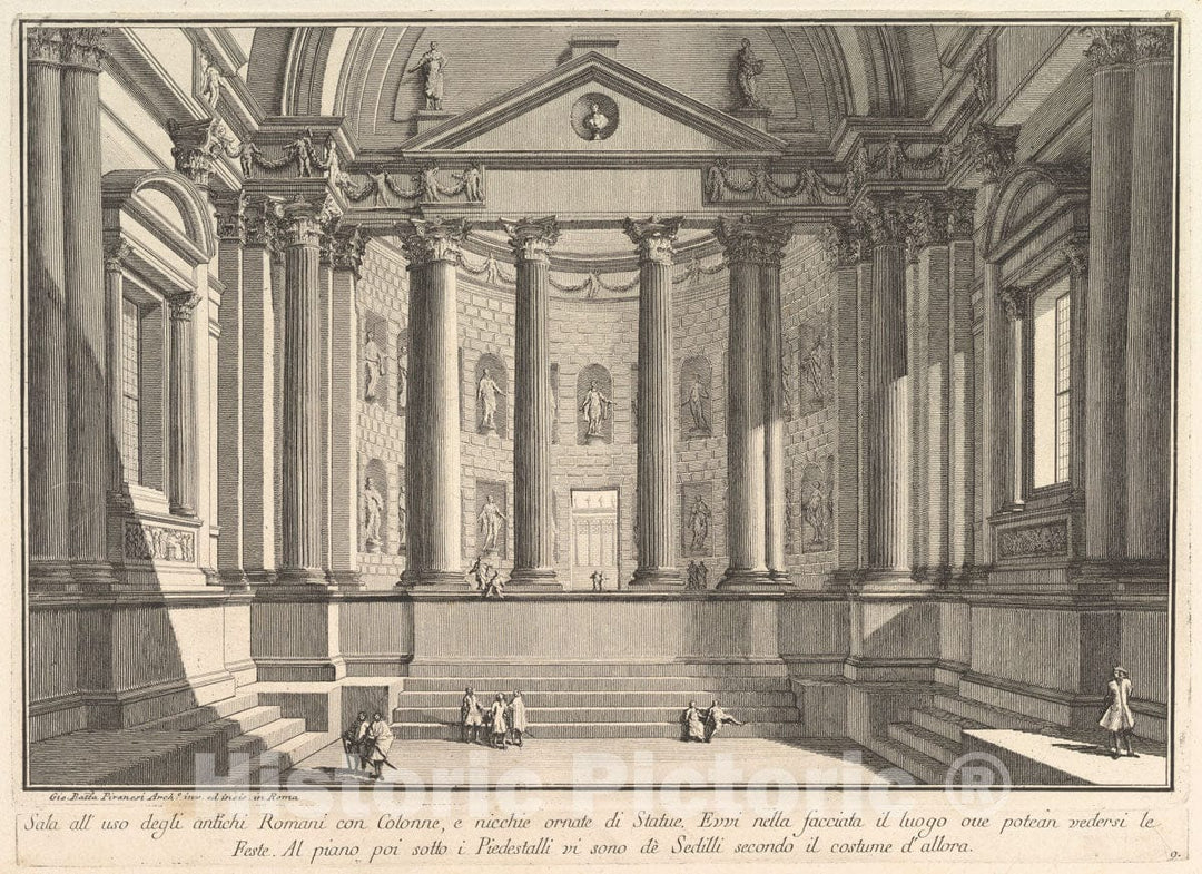 Art Print : Colonnaded Hall According to The Custom of The Ancient Romans - Artist: Giovanni Battista Piranesi - Created: c1750 : Vintage Wall Art
