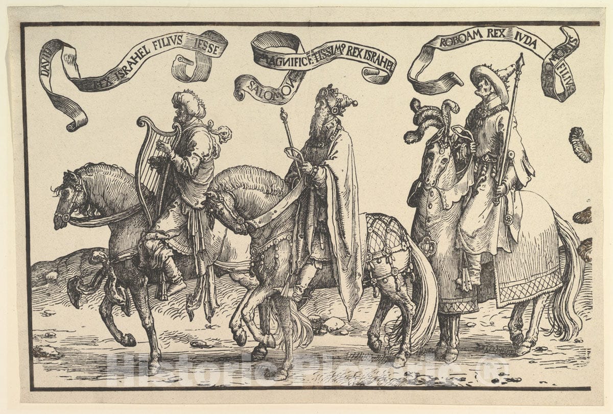 Art Print : Lucas Van Leyden - David, Solomon, Rehoboam, from The Twelve Kings of Israel : Vintage Wall Art