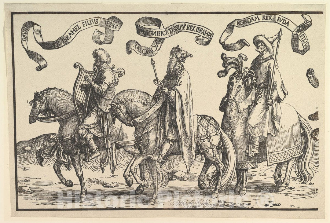 Art Print : Lucas Van Leyden - David, Solomon, Rehoboam, from The Twelve Kings of Israel : Vintage Wall Art