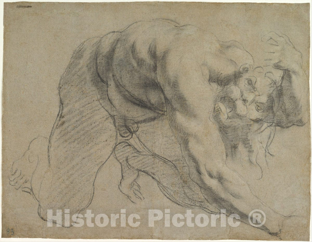 Art Print : Annibale Carracci - Crawling Male Figure (Study for Cacus). : Vintage Wall Art
