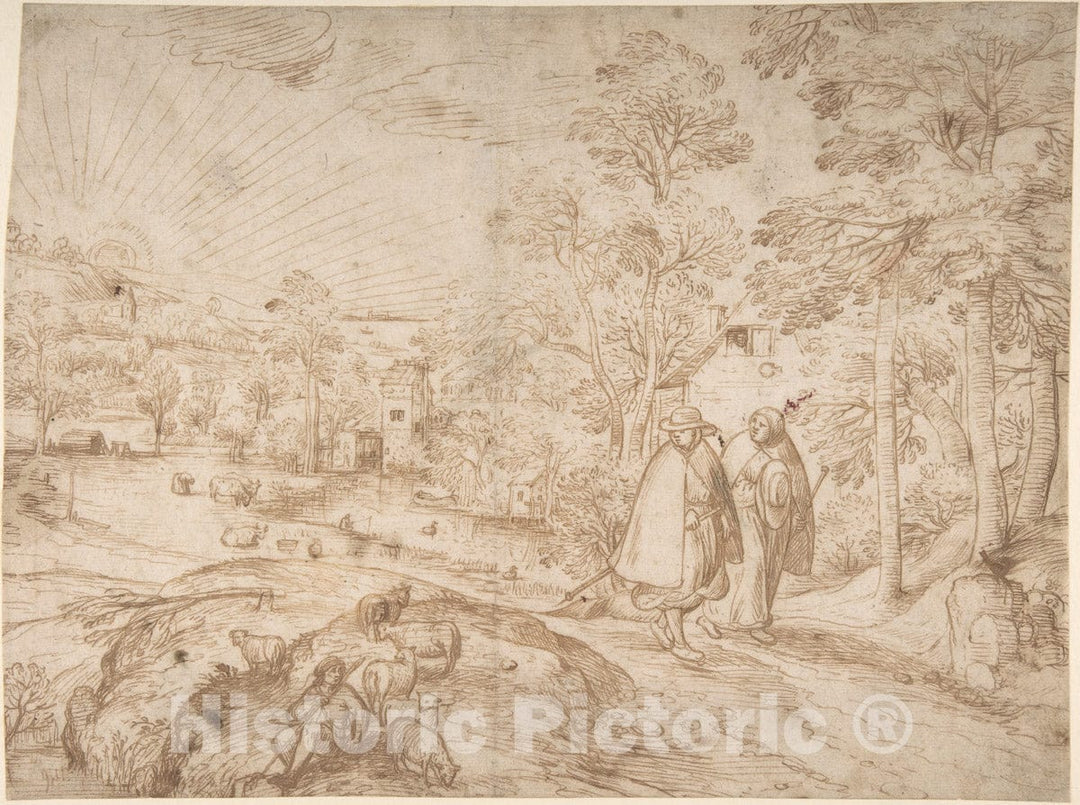 Art Print : Pieter Balten - Landscape with Two Pilgrims Walking Along a Road : Vintage Wall Art