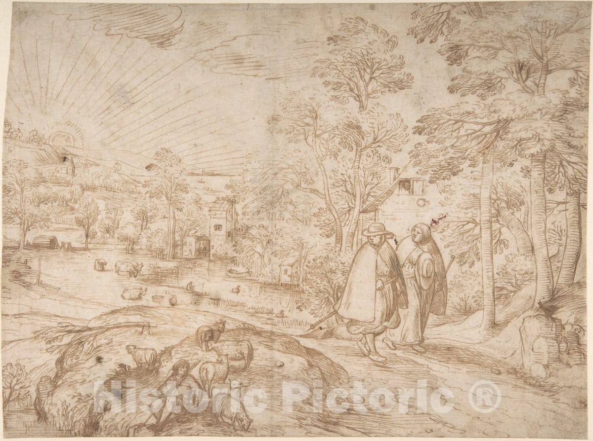 Art Print : Pieter Balten - Landscape with Two Pilgrims Walking Along a Road : Vintage Wall Art