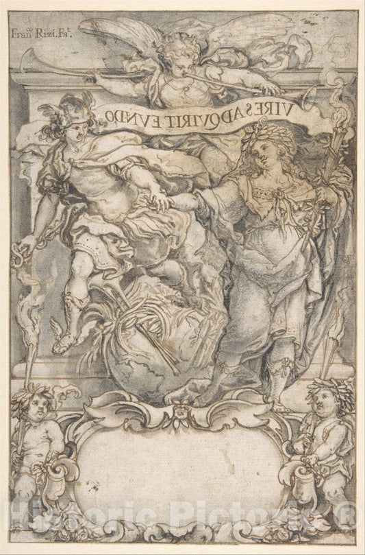 Art Print : Francisco Rizi de Guevara - Design for a Frontispiece: Mercury and Fame : Vintage Wall Art