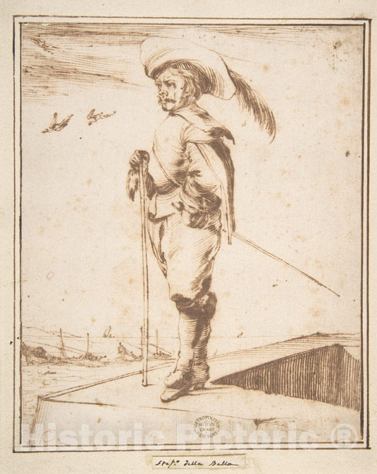 Art Print : Stefano Della Bella - A Standing Soldier : Vintage Wall Art