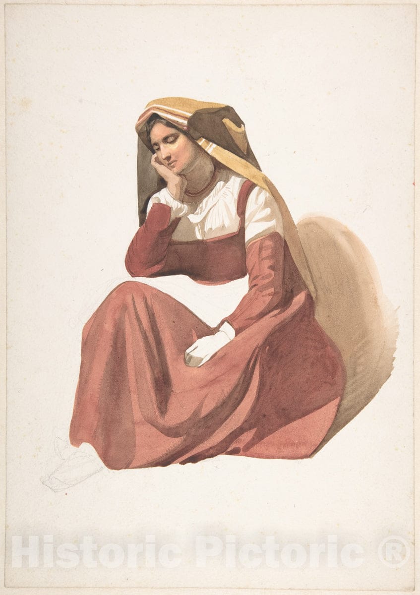 Art Print : Pierre Louis Dubourcq - Seated Italian Peasant Woman : Vintage Wall Art