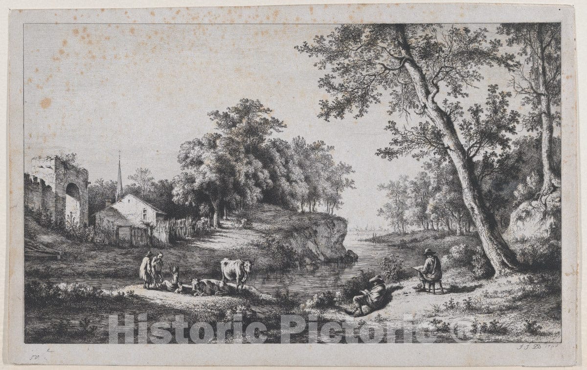 Art Print : Jean Jacques de Boissieu - Landscape at Ambronay : Vintage Wall Art