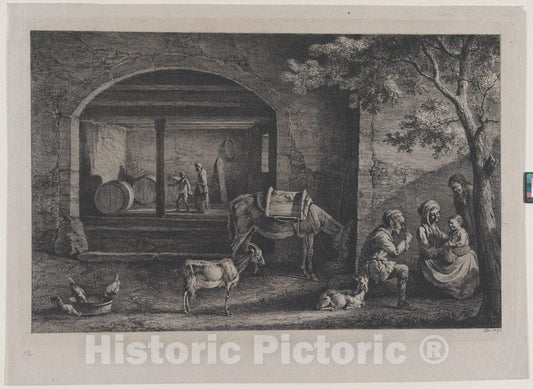 Art Print : Jean Jacques de Boissieu - Interior of a Farm at Saint-Jean-de-Touslas : Vintage Wall Art