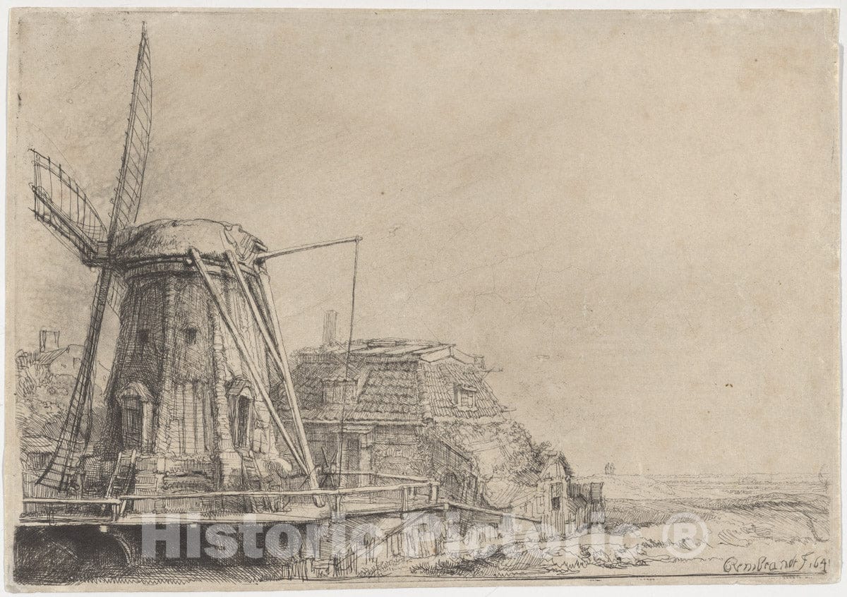 Art Print : Rembrandt (Rembrandt Van Rijn) - The Windmill 1 : Vintage Wall Art