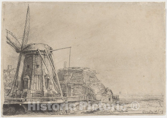 Art Print : Rembrandt (Rembrandt Van Rijn) - The Windmill 1 : Vintage Wall Art