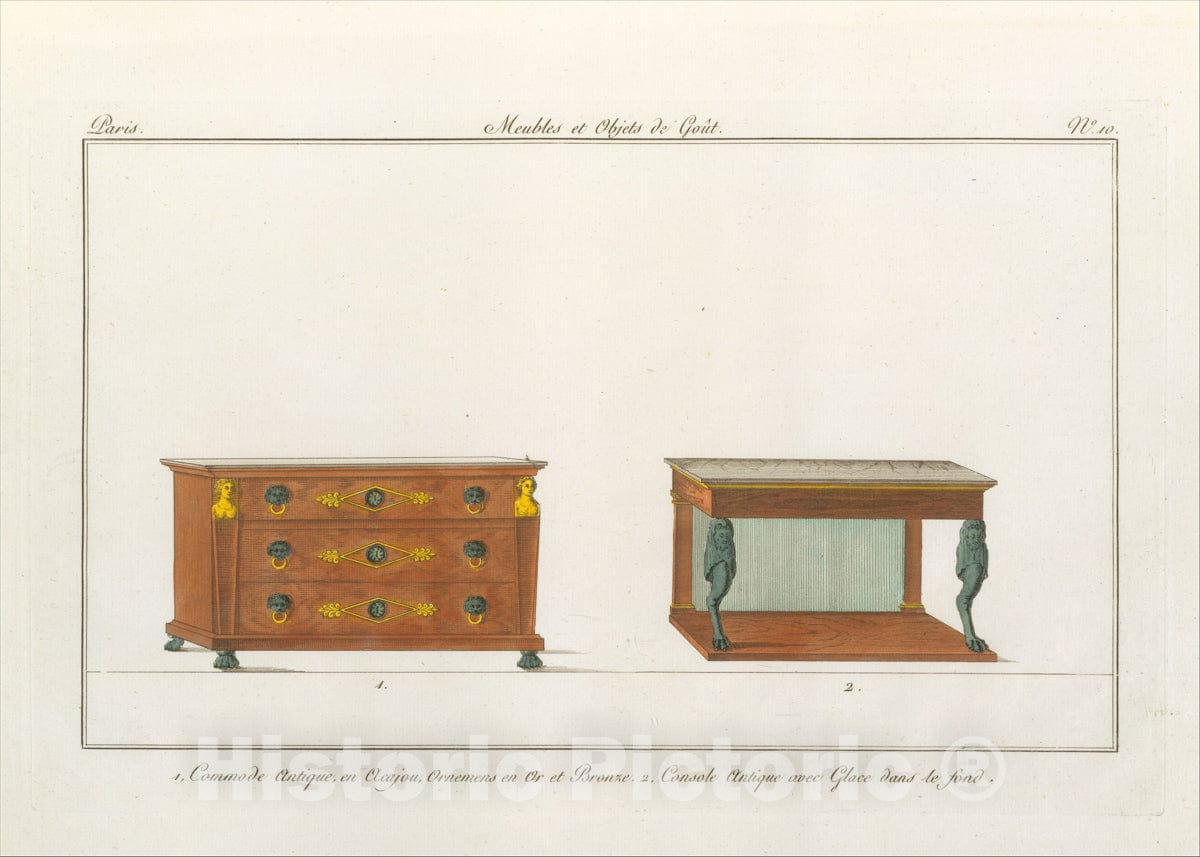 Art Print : Edited by Pierre de La Mésangère - Design for a Commode and Console (Plate 10), in Collection de Meubles et Objets de Goût, vol. 1 : Vintage Wall Art