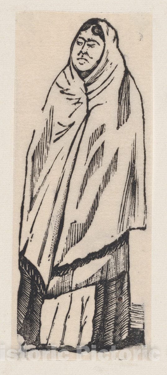 Art Print : José Guadalupe Posada - A Woman Wrapped in a Shawl : Vintage Wall Art