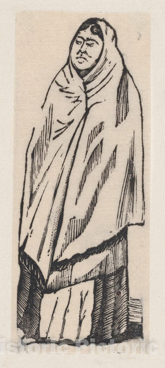 Art Print : José Guadalupe Posada - A Woman Wrapped in a Shawl : Vintage Wall Art