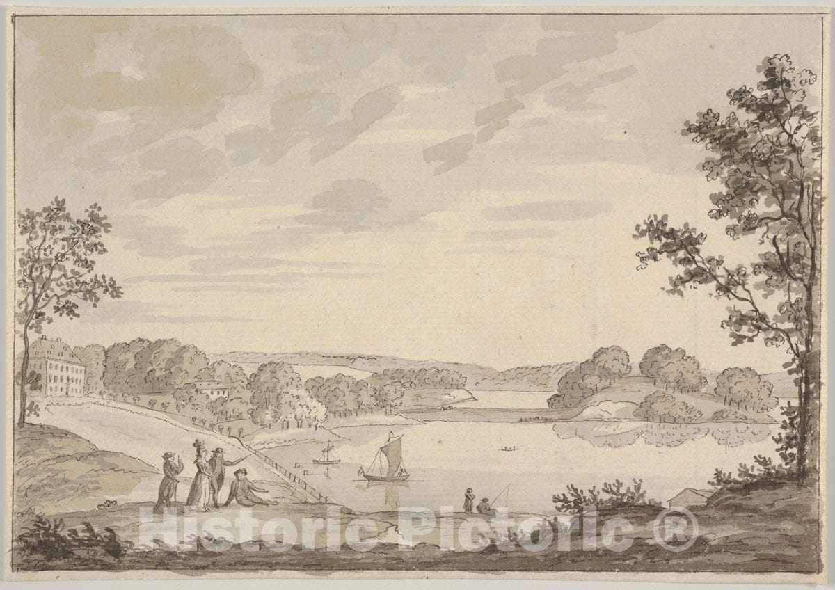 Art Print : Erik Pauelsen - View of Naesse Castle with Lake Furesø from The West : Vintage Wall Art