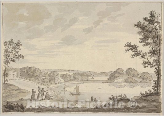 Art Print : Erik Pauelsen - View of Naesse Castle with Lake Furesø from The West : Vintage Wall Art