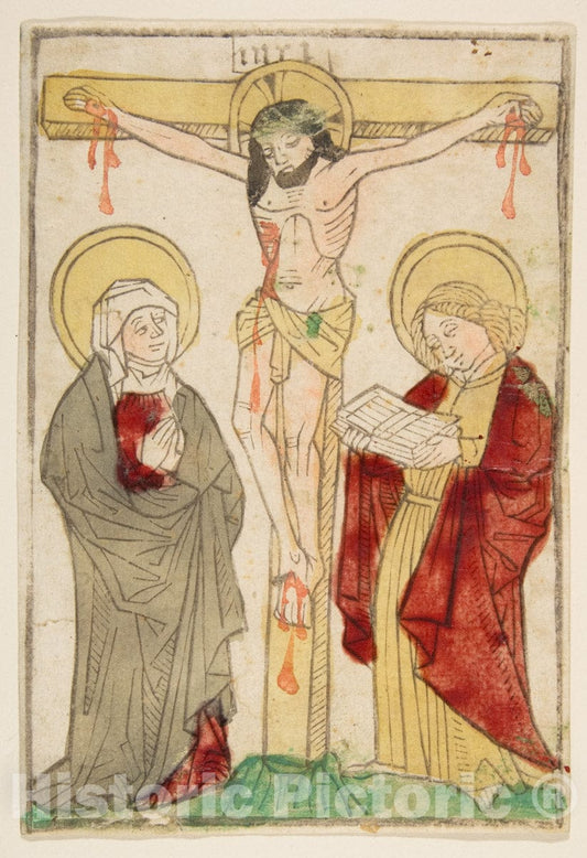 Art Print : Anonymous, German, Swabia, 15th Century - Christ on The Cross with The Virgin and Saint John : Vintage Wall Art