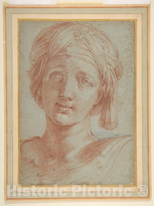 Art Print : Alessandro Tiarini - Head of a Young Woman Wearing a Turban : Vintage Wall Art