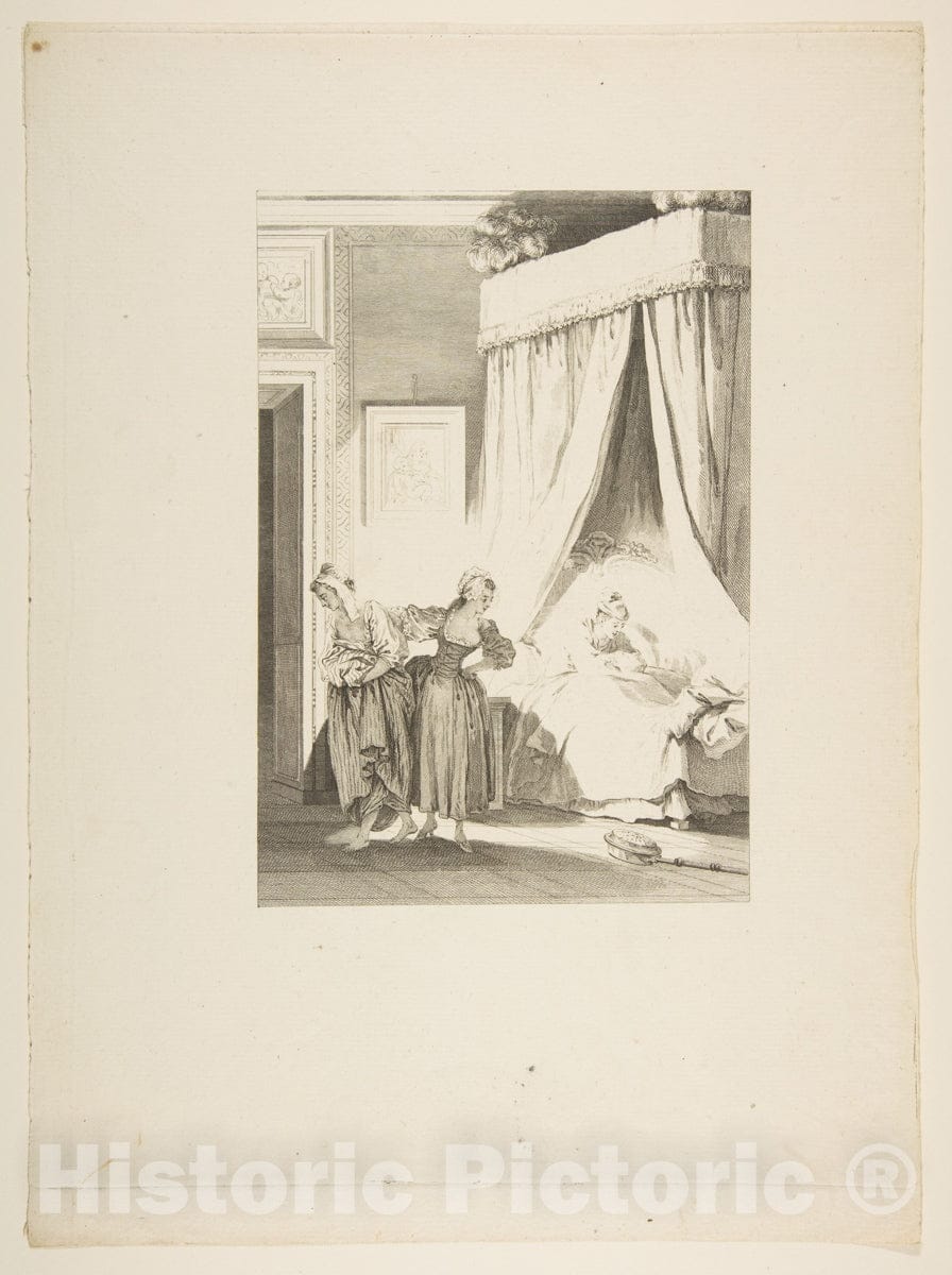 Art Print : La Gageure des Trois Commeres - Artist: Jean de La Fontaine - Created: 1795 : Vintage Wall Art