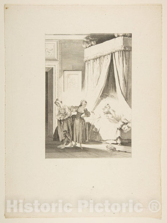 Art Print : La Gageure des Trois Commeres - Artist: Jean de La Fontaine - Created: 1795 : Vintage Wall Art