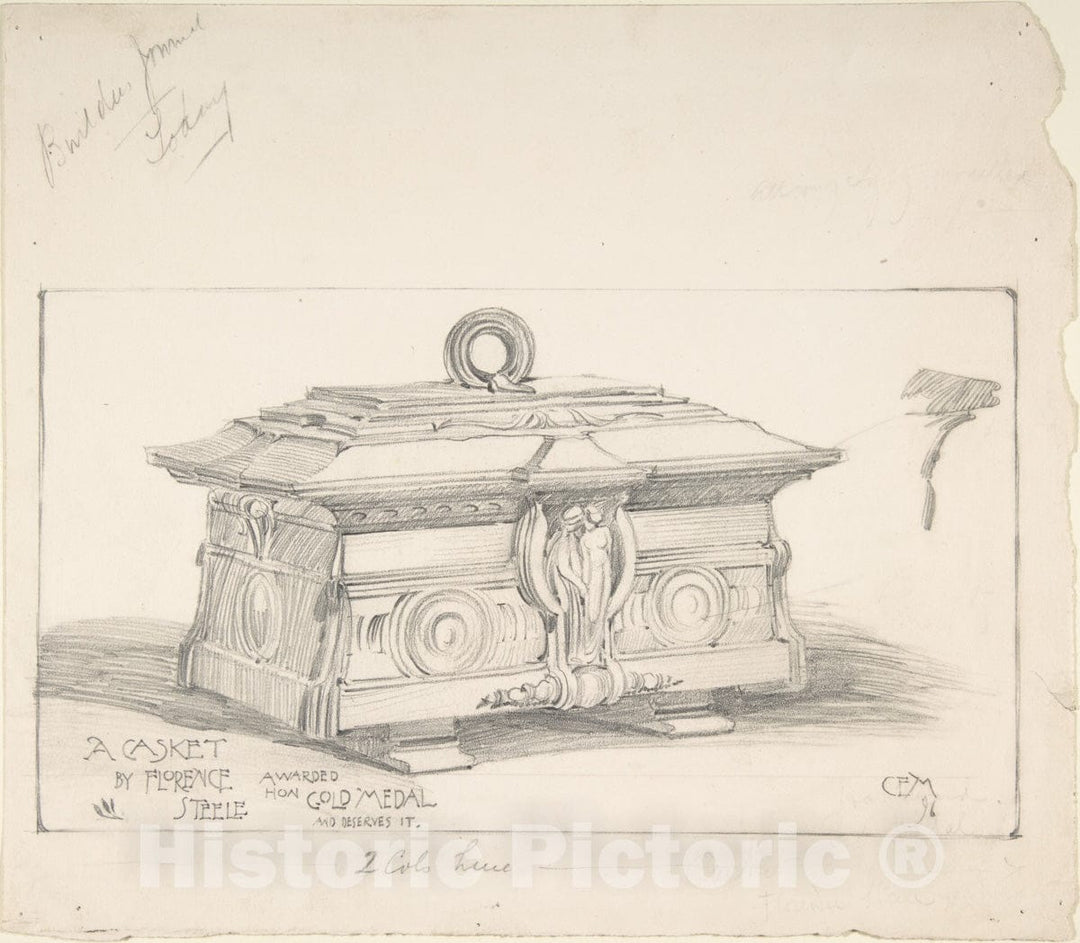 Art Print : C. E. M. - Design for a Casket in Gold Metal, for The Builder's Journal : Vintage Wall Art