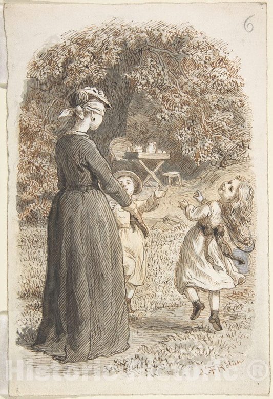 Art Print : Lorenz Frølich - A Mother and Two Children Playing Blind Man's Bluff : Vintage Wall Art