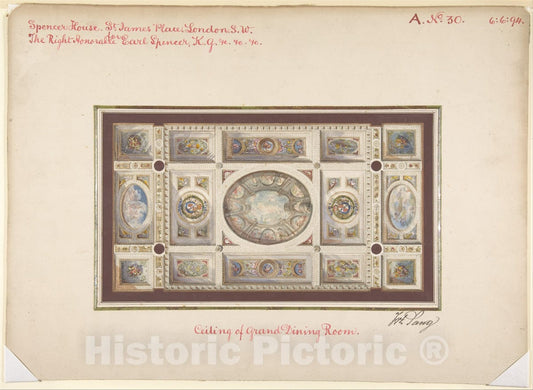 Art Print : Frederick Sang - Ceiling of Dining Room, Spencer House, St. James Palace, London, About 1870 : Vintage Wall Art