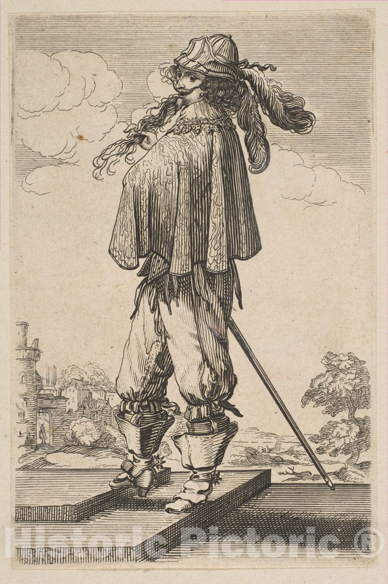 Art Print : Anonymous, French, 17th Century - A Gentleman Mounts a Step : Vintage Wall Art