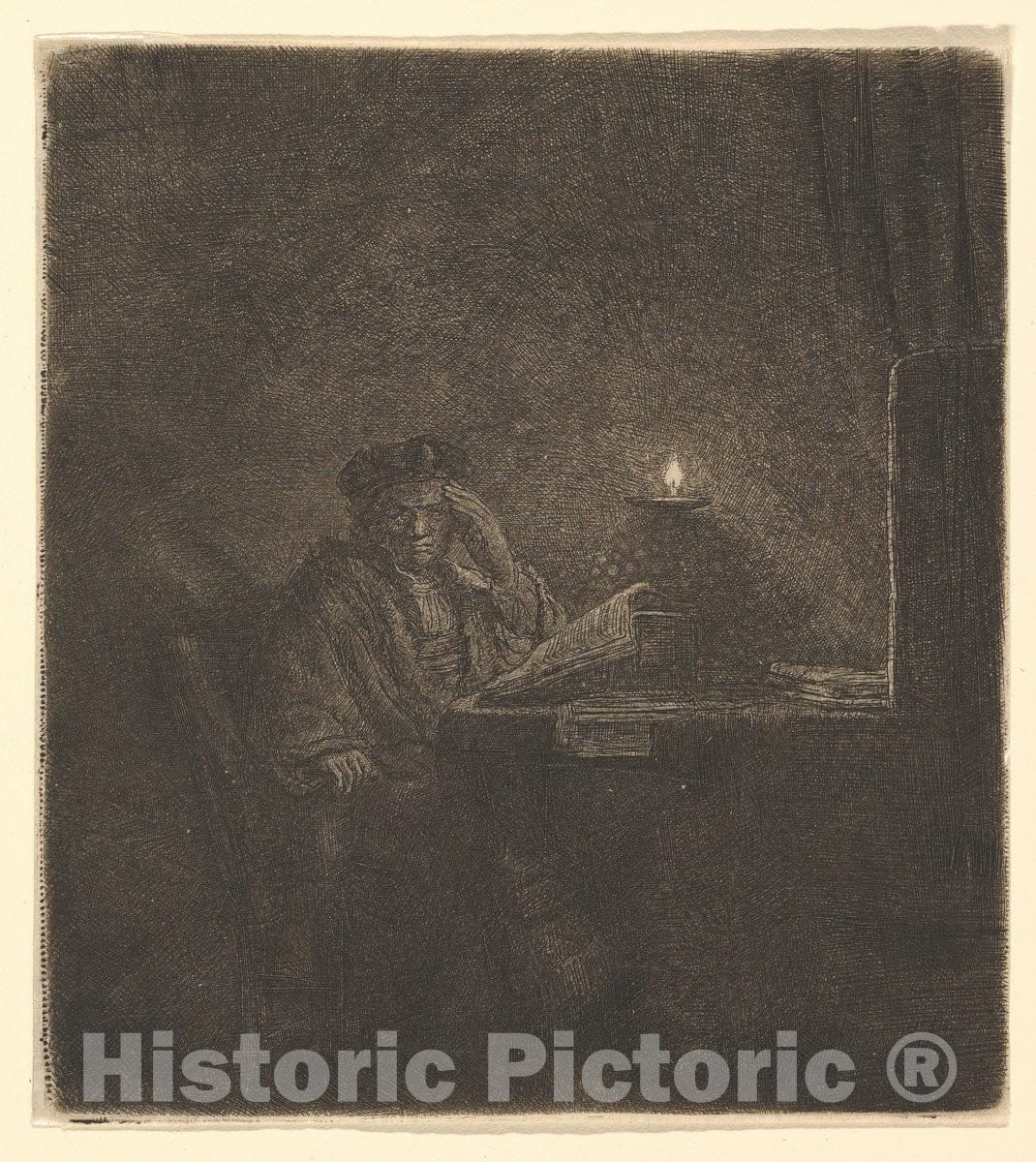 Art Print : Rembrandt (Rembrandt Van Rijn) - Student at a Table by Candlelight : Vintage Wall Art