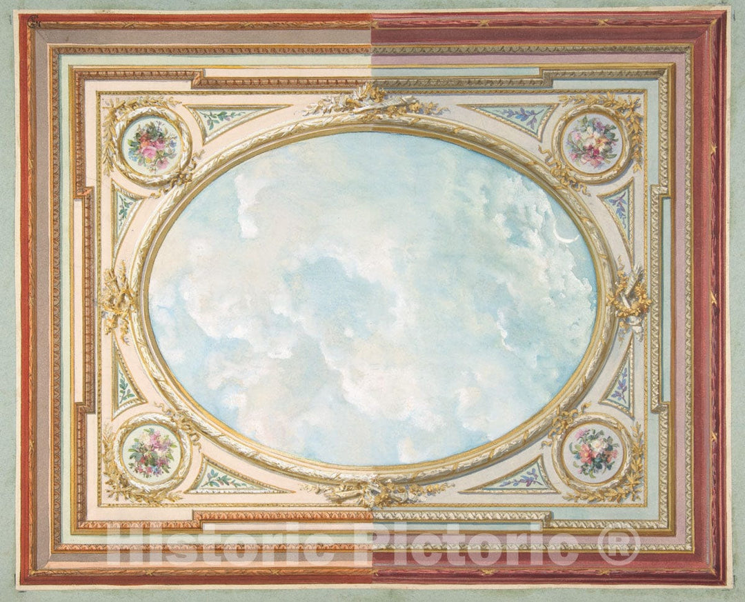 Art Print : Jules-Edmond-Charles Lachaise - Design for a Ceiling of Trompe L'Oeil Sky : Vintage Wall Art