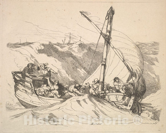 Art Print : Thomas Rowlandson - Boat in a Storm at Sea : Vintage Wall Art