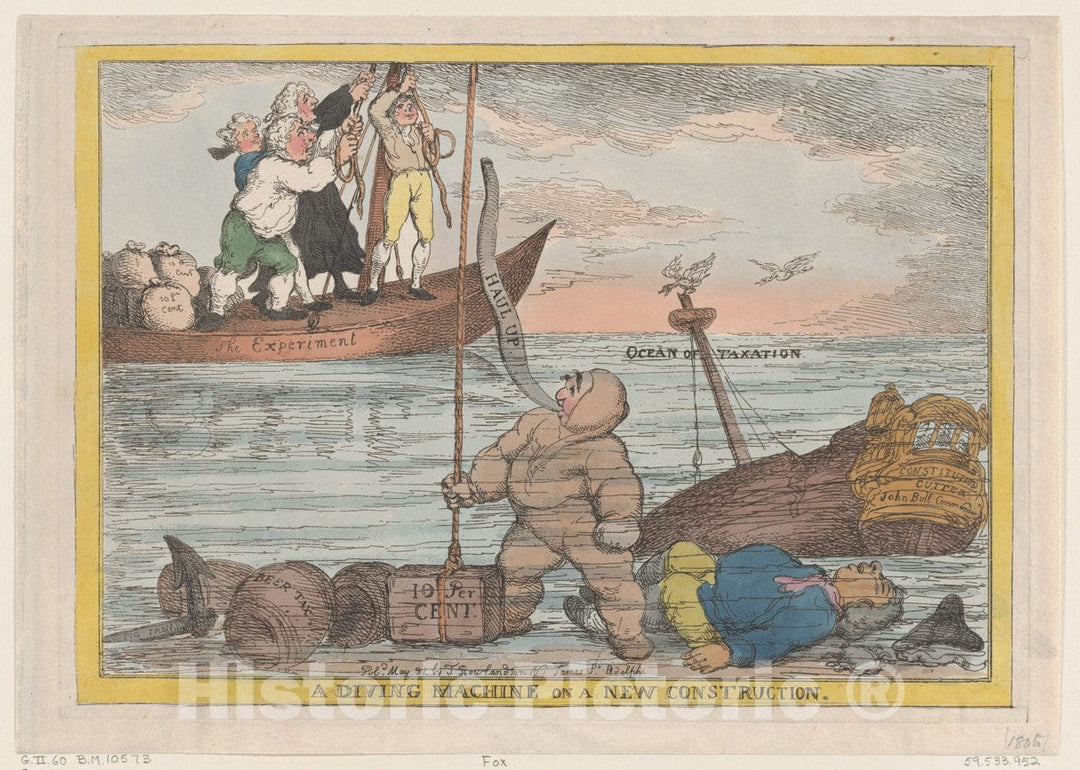 Art Print : Thomas Rowlandson - A Diving Machine on a New Construction : Vintage Wall Art