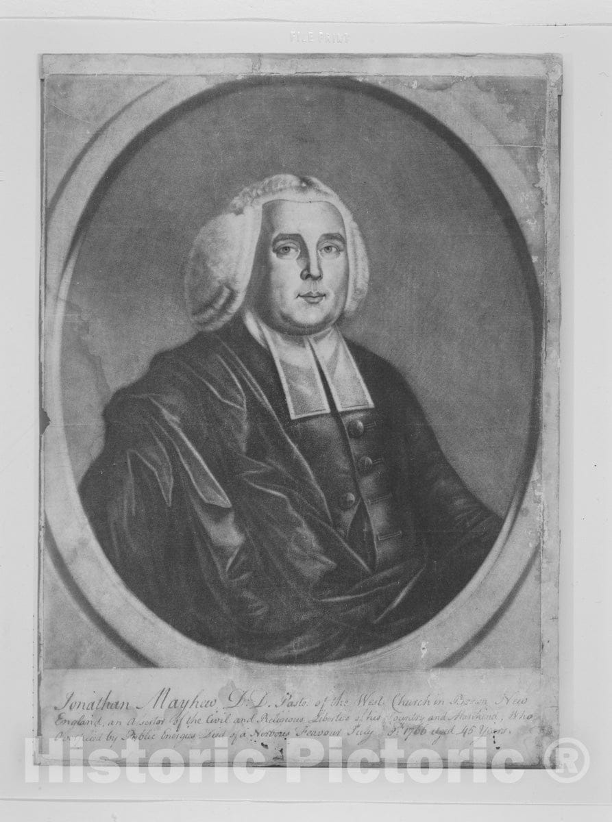 Art Print : Painted and Engraved by Richard Jennys, Jr. - Jonathan Mayhew, D. D. Pastor of The West Church in Boston, New England : Vintage Wall Art
