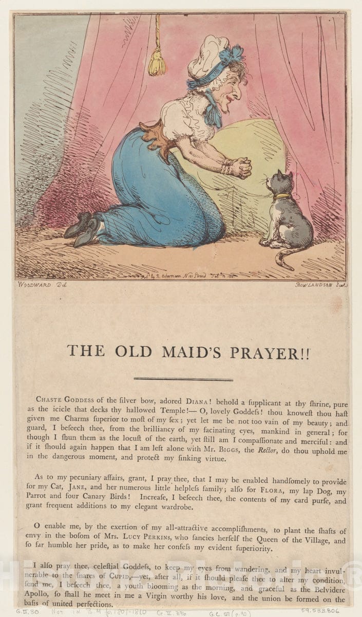 Art Print : Thomas Rowlandson - The Old Maid's Prayer!! : Vintage Wall Art