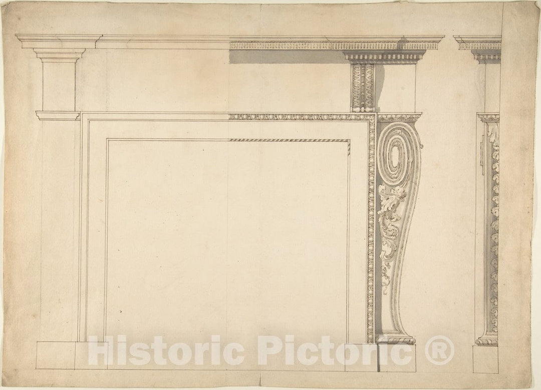 Art Print : Sir William Chambers - Design for a Chimneypiece - 432168 : Vintage Wall Art