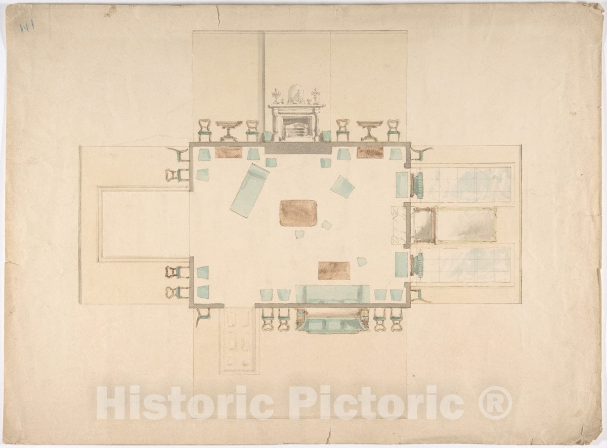 Art Print : British, 19th Century - Plan and Elevations of a Room - 432174 : Vintage Wall Art