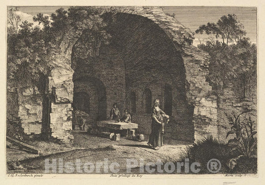 Art Print : Jean Morin - La Caffarella (ou Grotte d'Egerie) 2 : Vintage Wall Art
