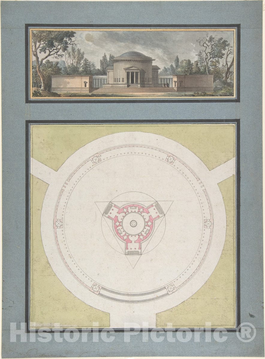 Art Print : Jean Nicolas Sobre - Project for a Temple Dedicated to The Trinity, Elevation and Plan : Vintage Wall Art