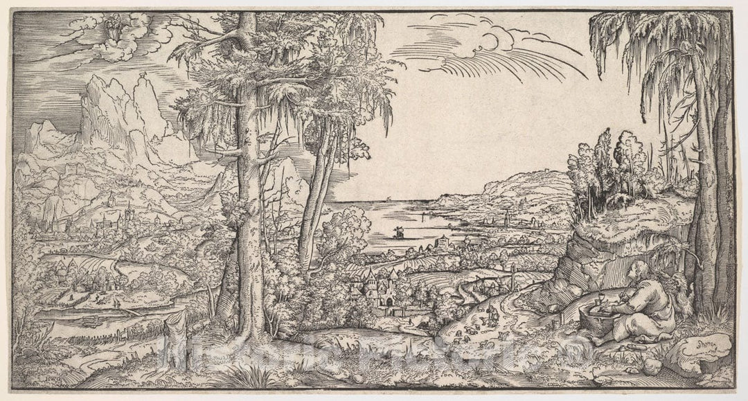 Art Print : Virgil Solis - Landscape with Saint John The Evangelist : Vintage Wall Art