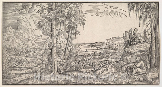 Art Print : Virgil Solis - Landscape with Saint John The Evangelist : Vintage Wall Art
