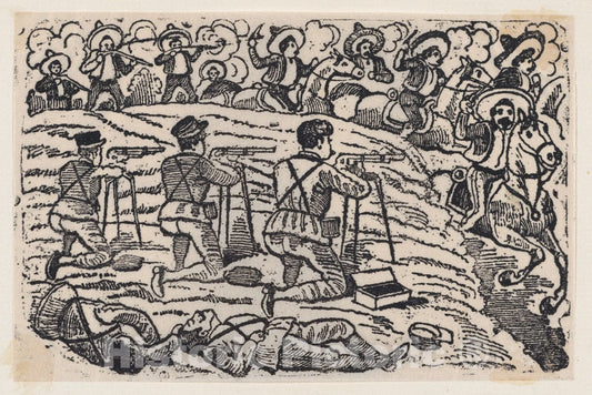 Art Print : José Guadalupe Posada - A Battle Between Federal Forces and Zapata Followers : Vintage Wall Art