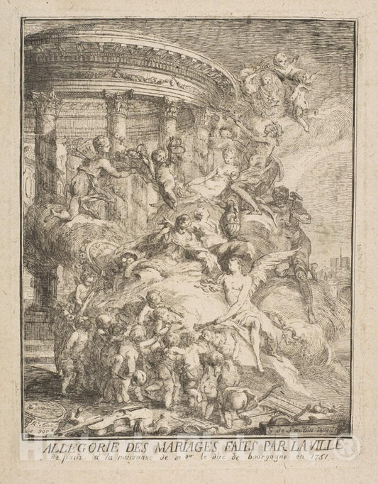 Art Print : Gabriel de Saint-Aubin - Allegorie des mariages faits par la Ville de Paris a la Naissance du Duc de Bourgogne : Vintage Wall Art