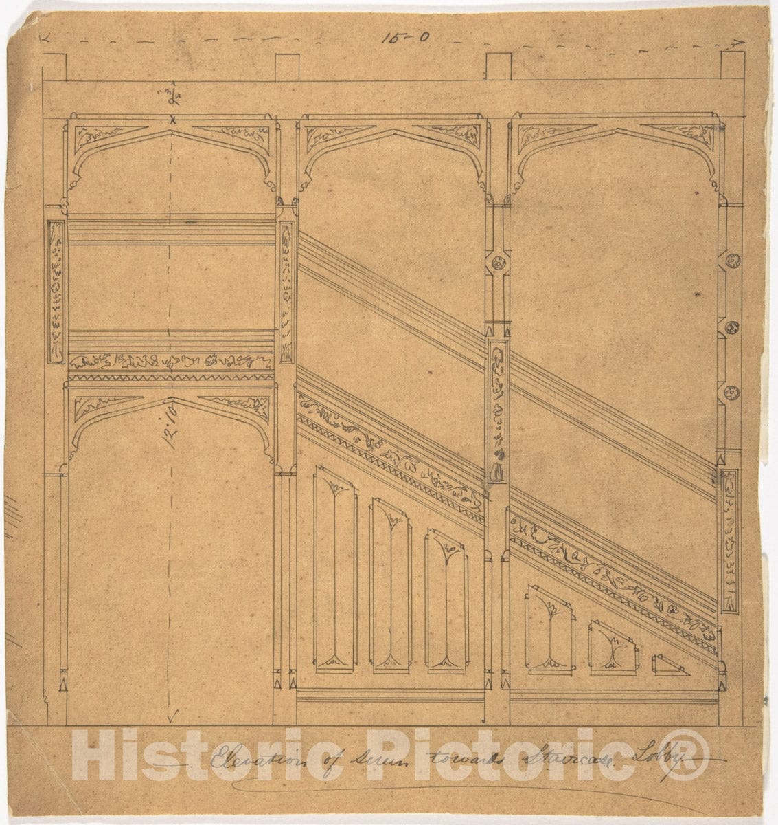 Art Print : British, 19th Century - Staircase Lobby Design : Vintage Wall Art
