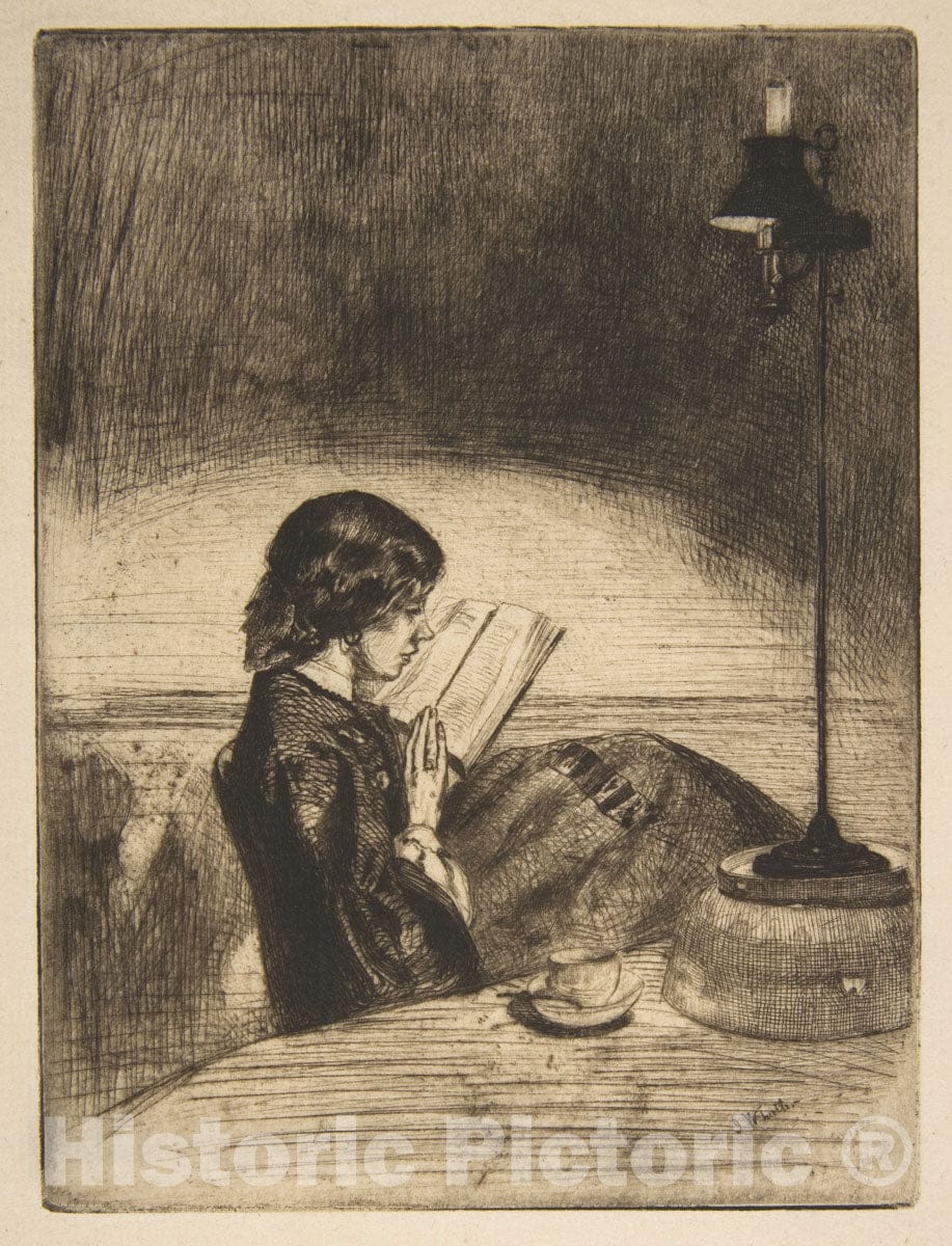 Art Print : James McNeill Whistler - Reading by Lamplight 1 : Vintage Wall Art