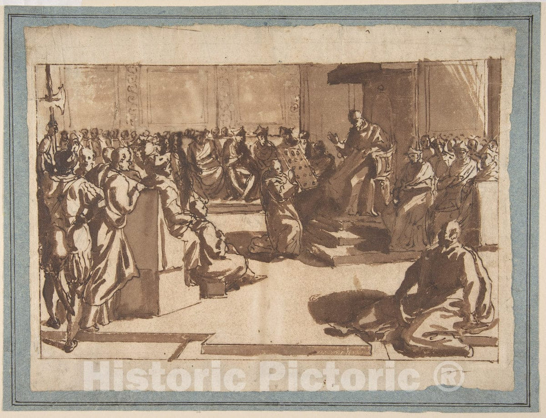 Art Print : Cesare Nebbia - an Ecclesiastic (Pope?) Blessing a Book Before The Sacred College. : Vintage Wall Art